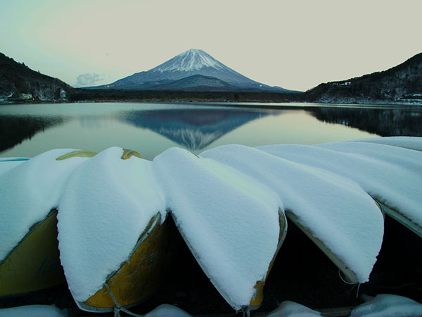 Núi Phú Sĩ in bóng xuống mặt nước hồ Shoji.
